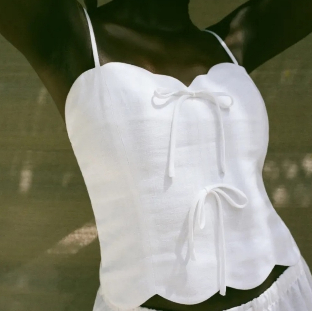 Reformation Doppio Linen White Scalloped Camisole Top Size 6 NWT